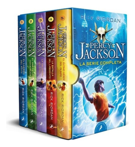 Saga Completa Percy Jackson (5 libros), de Rick Riordan. Editorial SALAMANDRA BOLSILLO, tapa blanda en español, 2021