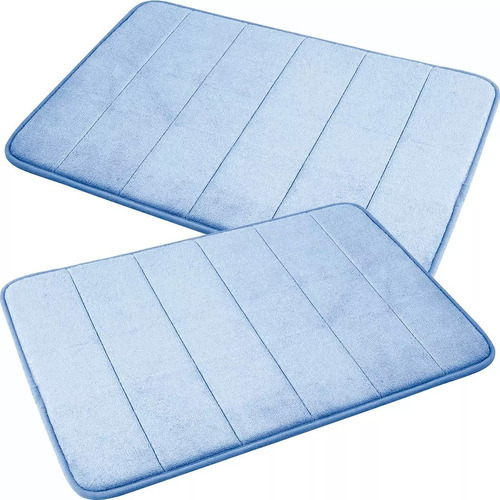 Kit 2 Tapetes De Banheiro Antiderrapante Super Soft Macio Cor 2 azul Liso