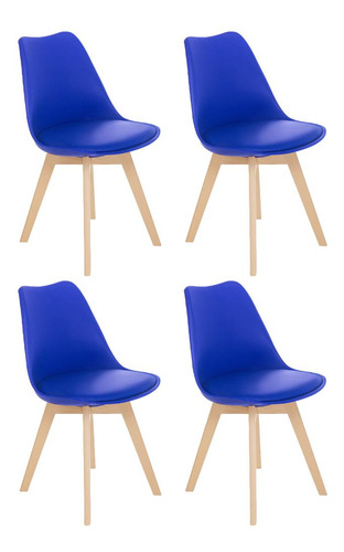 4 Cadeiras Estofada Leda Base Madeira Eames Cozinha Cores Estrutura da cadeira Azul bic