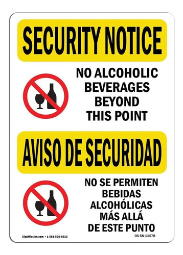 Señal De Seguridad De Osha  Sin Bebidas Alcohólicas Bilinges