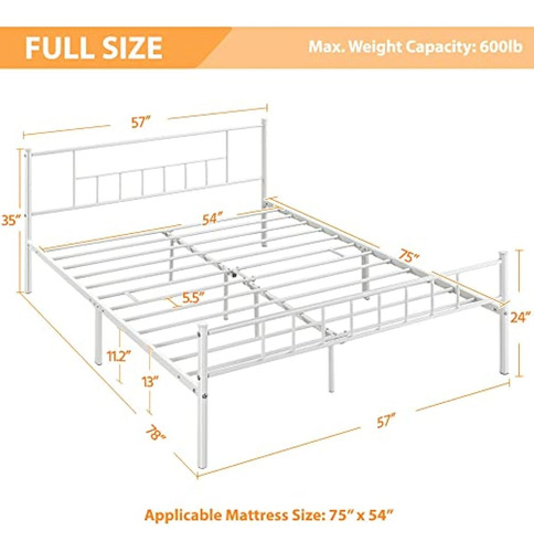 Base De Cama 13 PLG Matrimonial Blanco Yaheetech
