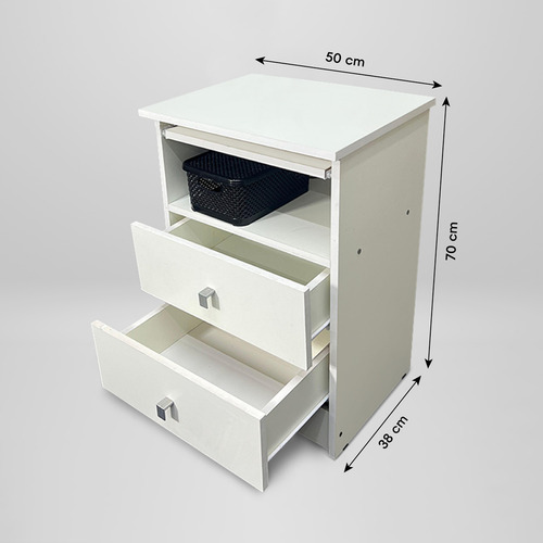 Juego Mesa De Luz 2 Cajones Guias Metalicas Blanco Wengue Moderna Diseños Modernos Melamina