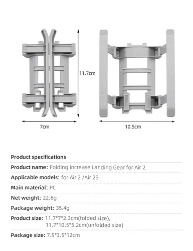 Patas Tren Aterrizaje Mavic Air 2 2s Kit Riel Elevador Brazo
