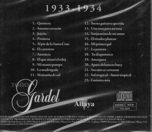 Cd Gardel (todo 1933 - 1934)cerrado