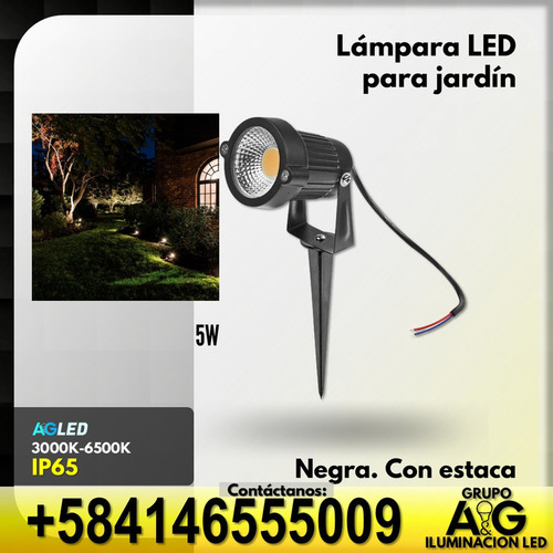 Lampara Jardin Negra 5w Rgb Aluminio Ip65 C/estaca 90-120v