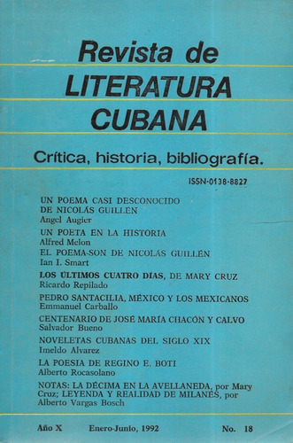 Revista De Literatura Cubana / Enero - Junio 1992 N° 16