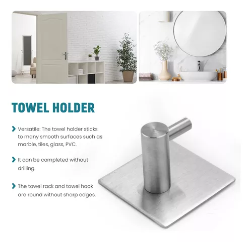 Toallero de baño sin taladrar autoadhesivo, plata de 37cm