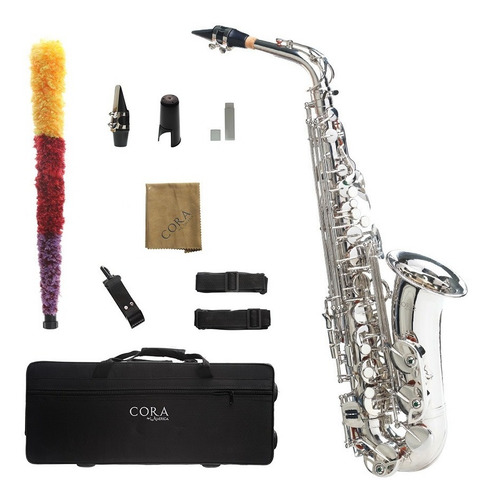 Saxofón Alto Plateado Cora By L. America + Accesorios