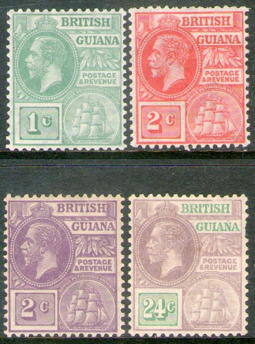 Guyana Británica 4 Sellos Nuevos Rey George V Años 1921-27