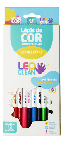 Lápis Antibacteriano 12 Cores Madeira Sextavado Leoclean