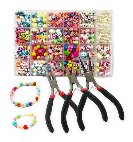 Kit De Bijuteria Com Miçangas Coloridas E Alicates Pulseira