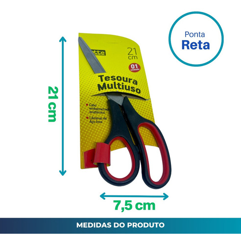 Tesoura Multiuso Aço Inox Grande 21cm Cabo Preto Gatte