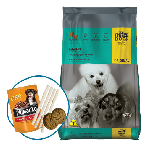 Alimento Three Dogs Adultos Razas Pequeñas Y Mini 10,1kg