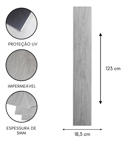 Piso De Click Cinza 1,23 X 18,3 Régua Unidade Carvalho Lunar