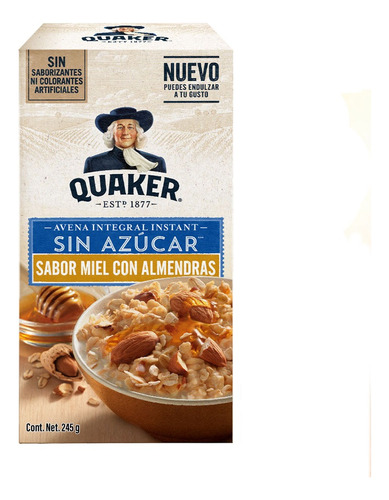 2 Pzs Quaker Avena Instantanea Miel Con Almendras 0% Azucar