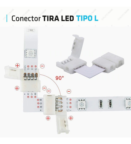 Imagen 4 de 10 de Conector L Esquina Tiras Led 5050 Rgb Hebilla Sin Soldar 90°