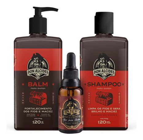 Kit Shampoo, Balm E Óleo Para Barba Barba Negra Don Alcides