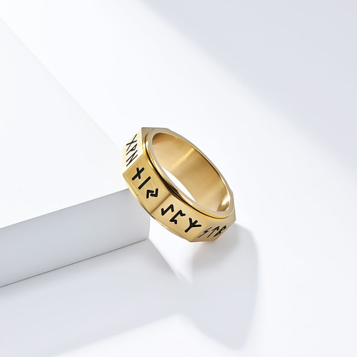 Anillo Acero Titanio Vikingo Nordico Giratorio 8 Lados A309