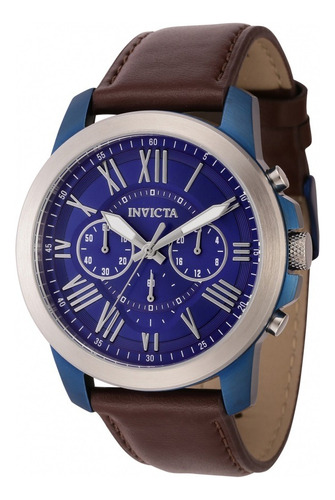 Invicta - Reloj 44846 Specialty Para Hombre Correa Marrón Bisel Gris Fondo Azul