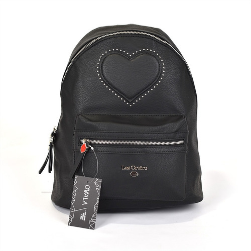 Mochila Mujer Urbana Las Oreiro Simil Cuero Corazon Tachas