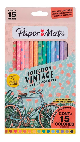 15 Lapices De Colores Coleccion Vintage Paper Mate Hexagonal