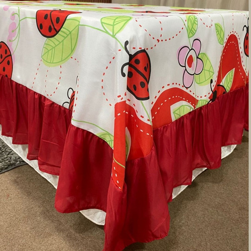Kit Cobre Leito Solteiro Sem Matelar 3 Peças Estampado Cor Vermelho Joaninha