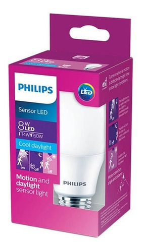 Foco Led Philips Bulb Con Sensor De Presencia Luz Fría 8w