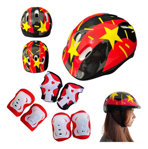  Casco Niños Protección Set Rodilleras, Muñequeras, Coderas 