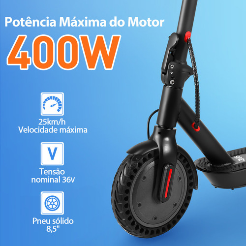 Gm5 P1 Patinete Elétrico Adulto, 400 W De Potência Máxima, 25 Km/h Velocidade Máxima, Autonomia De 20 Km Com Uma Carga Completa, Scooter Eletrica Dobrável Com Aplicativo Bluetooth Preto