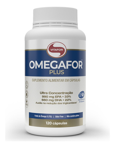 Suplemento em cápsula Vitafor  Fonte de Ômega 3 Ultra concentrado Omegafor Plus epa/dha Omegafor Plus em pote 120 un