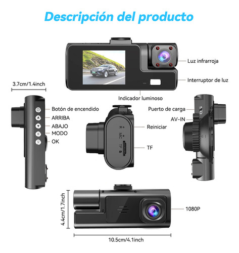 Grabadora De Coche Teléfonos Wifi Hd 1080p 3 Pantalla Cámara Monitoreo 360° En Alta Definición Conectividad Inteligente Vía Wi-fi