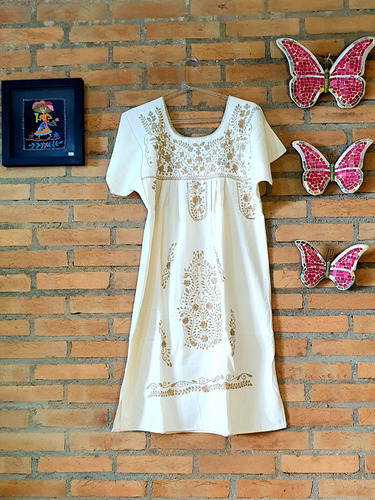 Vestido Mexicano Curto Algodão Manga Bordado A Mão Varal