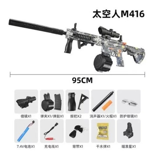 Pistola Eléctrica M416 M4a1 Para Airsoft Arma Agua Gel Blast