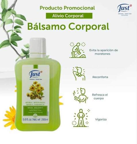 Imagen 2 de 3 de Just - Bálsamo - Con Árnica Y Hamamelis - Moretones 290ml