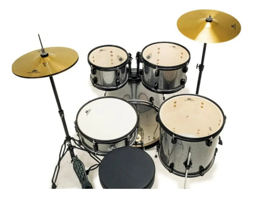 Bateria Acustica Turbo Action Completa Bumbo 22 Silver Prata
