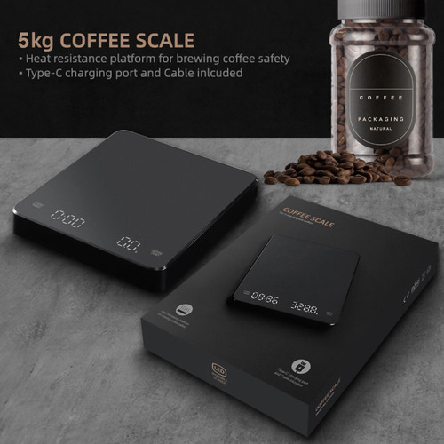 Báscula De Café Digital Con Temporizador, Led, 5 Kg Como Máx