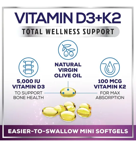 Vitamina D3 5000 Ui Y K2 100 Mcg Cápsulas Blandas 2 En 1 Par