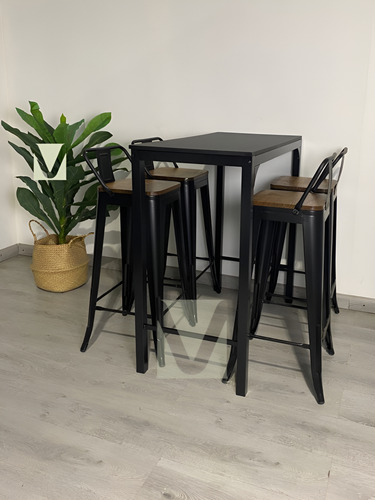 Comedor Alto Mesa De Bar Rectangular Y 4 Taburete Tolix 77cm