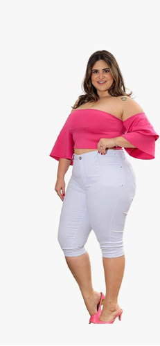 Calça Jeans C/ Lycra Capri Feminina Plus Size