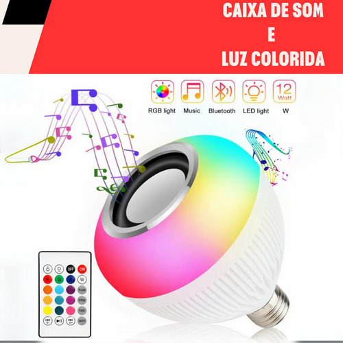 Lampada Bluetooth Com Caixa De Som E Led Rgb E Controle 12w