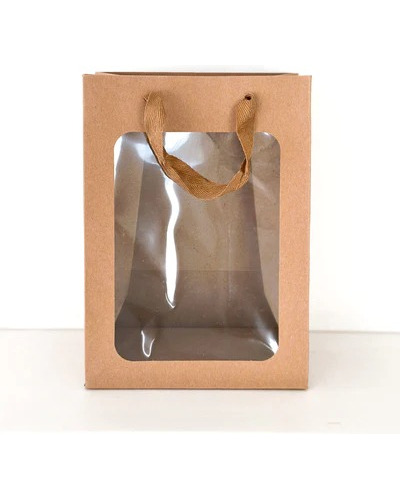 Bolsa De Regalo Ventana Café Kraft Elegante Pequeña 12pcs