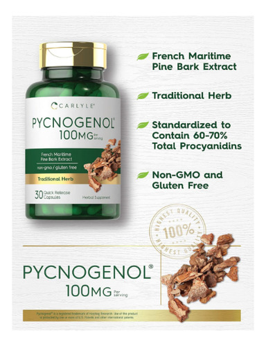 Pycnogenol 100mg Apoyo Antiinflamatorio (30 Caps) Americano Sabor Sin Sabor