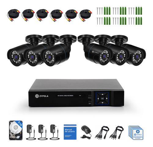 Kit De 6 Cámaras De Zypola® Con Dvr De 8 Canales + 1 Tb