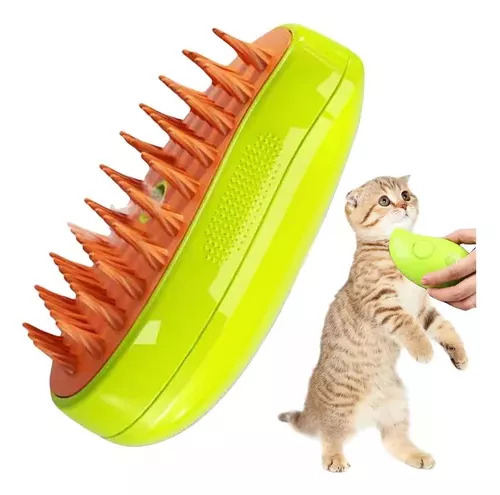  Cepillo de vapor para gatos, limpiador de cepillo de vapor 3 en  1, cepillo de masaje de silicona, cepillo de limpieza de pelo de mascotas para  gatos y perros (amarillo ango/verde) 