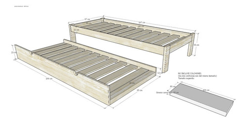 Imagen 2 de 3 de Cama Con Nido Madera Natural 80 X 190 Ref: Bose Con Nido
