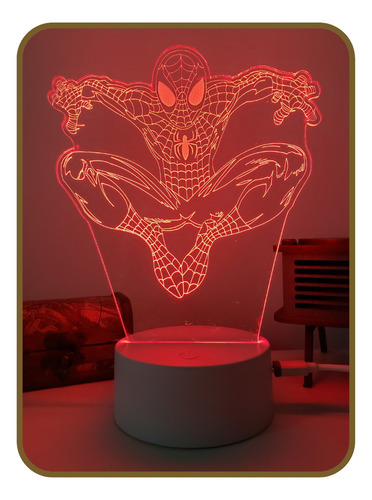 Luminária Noturna Presente Criativo Infantil Homem Aranha Cúpula 16 Cores Estrutura Branco