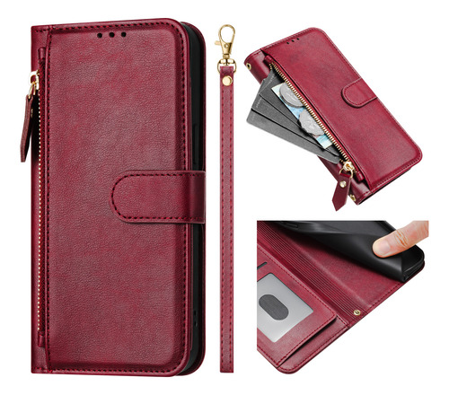 Funda De Piel Con Cierre De Primera Calidad Para Motorola E40, A Prueba De Golpes, Protección De 360°, Cartera, Bloqueo Rfid, Soporte