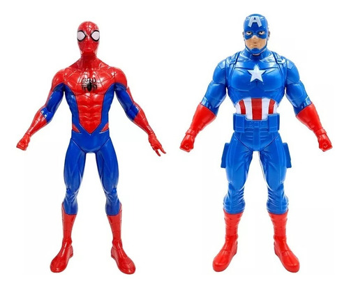Set 2 Muñecos Spiderman Capitan America Marvel Figura Accion