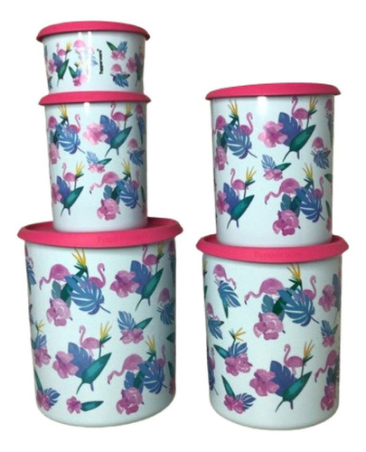 Tupperware Conjunto De Potes Mágica Flamingo Floral 5 Itens