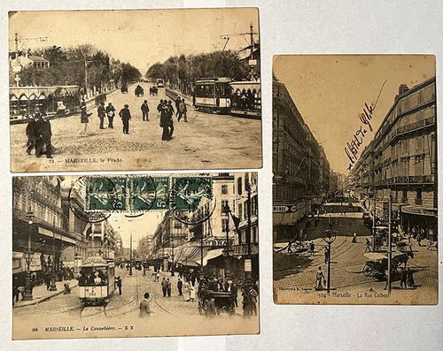 Antiguas 3 Postales -calles De Marsella- 1917-circuladas